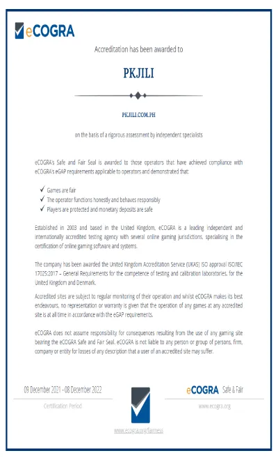 Pkjili eCOGRA Certificate